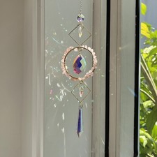 Crystal Suncatcher for Window   Natural Fluorite Amethyst Rose Quartz Hang