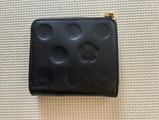 coach black leather bifold wallet dot flower motif