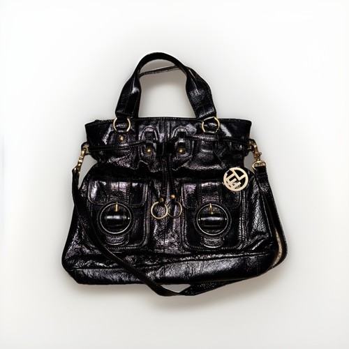 Elliott Lucca Tote Handbag Leather Solid Black Shoulder Bag Purse (TD