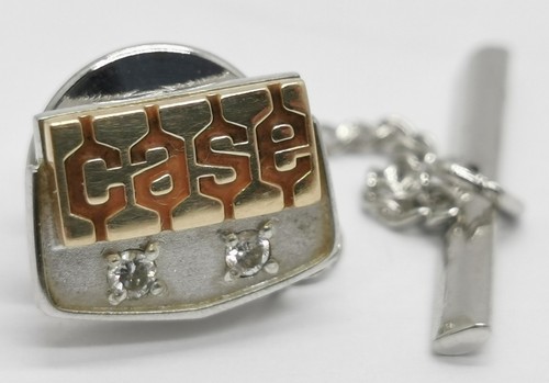 Vtg 1980s Case Construction 10K Solid Yellow White Gold & Two Diamond Lapel Pin - Picture 3 of 14