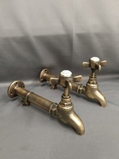 AGED PATINA BRASS WALL MOUNTED TAPS, FULLY RECONDITIONED 