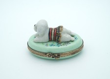 Nuovo Trinket Box Francese Limoges Vestito Bichon Frise Cane Cucciolo su Scatola Floreale