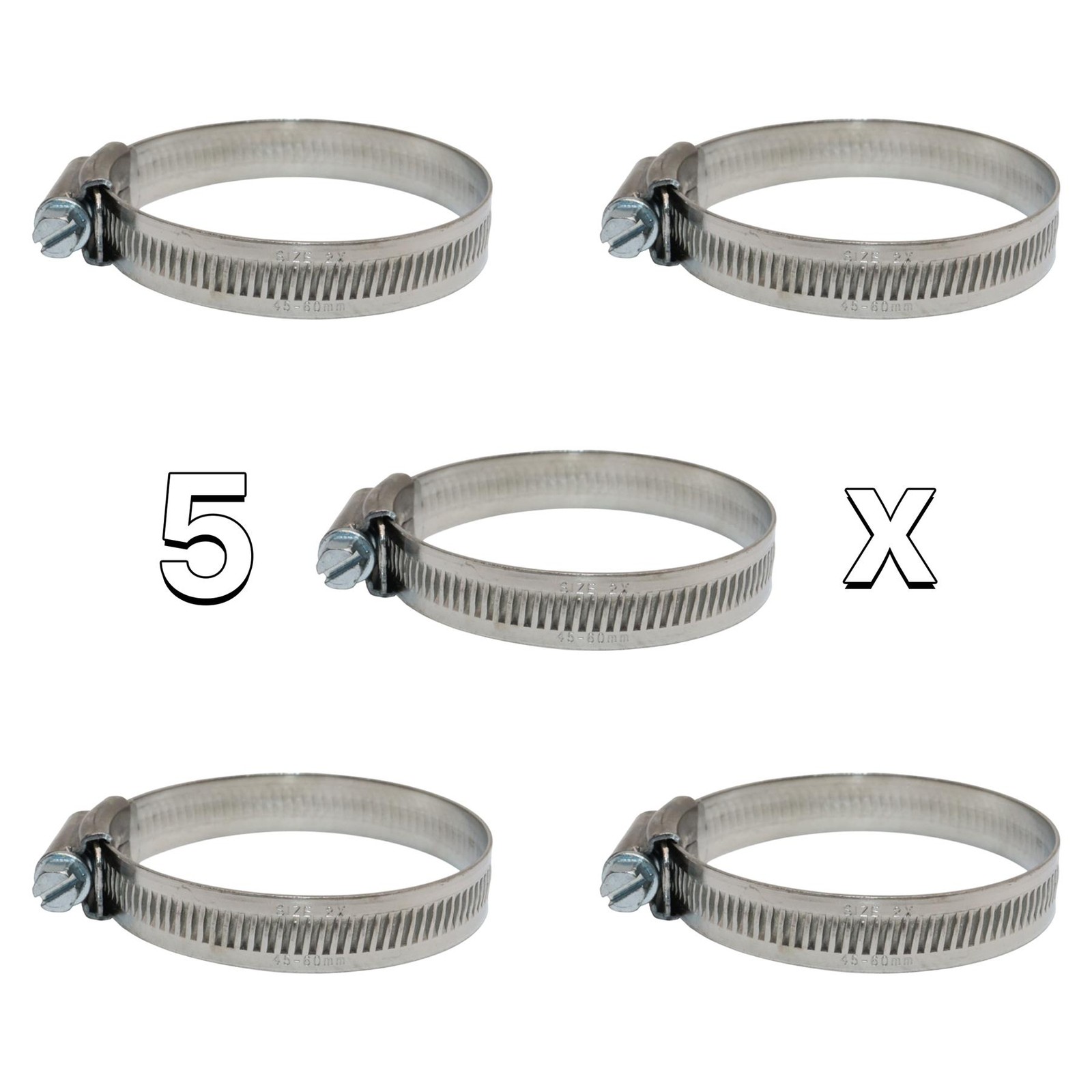 5x Jubilee Hose Clamp 45–60mm Stainless Steel 304