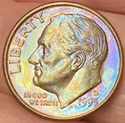 1995-D Roosevelt Dime Beautiful Lustrous Rainbow Toned Coin  #24