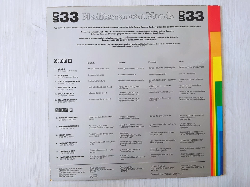 Mediterranean Moods (LP Coloursound Library ‎CS33)Andalusien Canzone John Tender - Bild 2 von 3