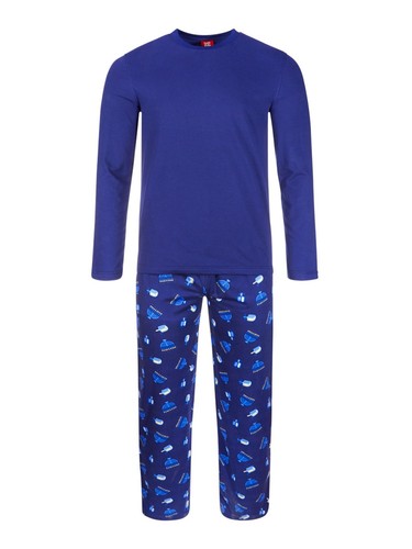 FAMILY PJs Sets Blue Solid Long Sleeve Crew Neck Straight leg Everyday Size M