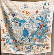 100 Twill Silk Scarf 88X88cm Square Women Bandana Blue Clouds print Wrap new