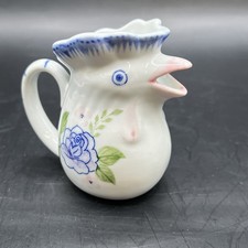 Andrea By Sadek Hand-painted Rooster Creamer Pitcher, Floral Pink Blue  3x3