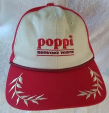 Poppi Serving Taste Cap Snapback Hat Red Ivory Embroidered Logo Rope Brim