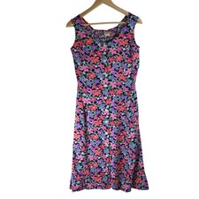 BLAIR Floral Smocked Button Front Midi Dress Bright Retro Summer Vacation PS
