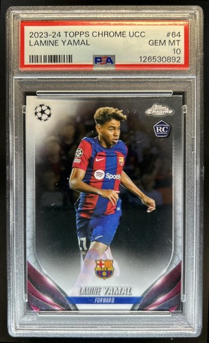 2023-24 Topps Chrome UEFA Lamine Yamal RC Rookie #64 Barcelona PSA 10 GEM MINT