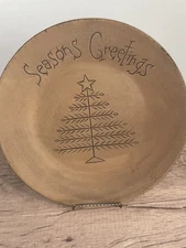 Primitive Folk Art Feather Tree Wooden Plate Holiday Christmas Decoration-11.5”