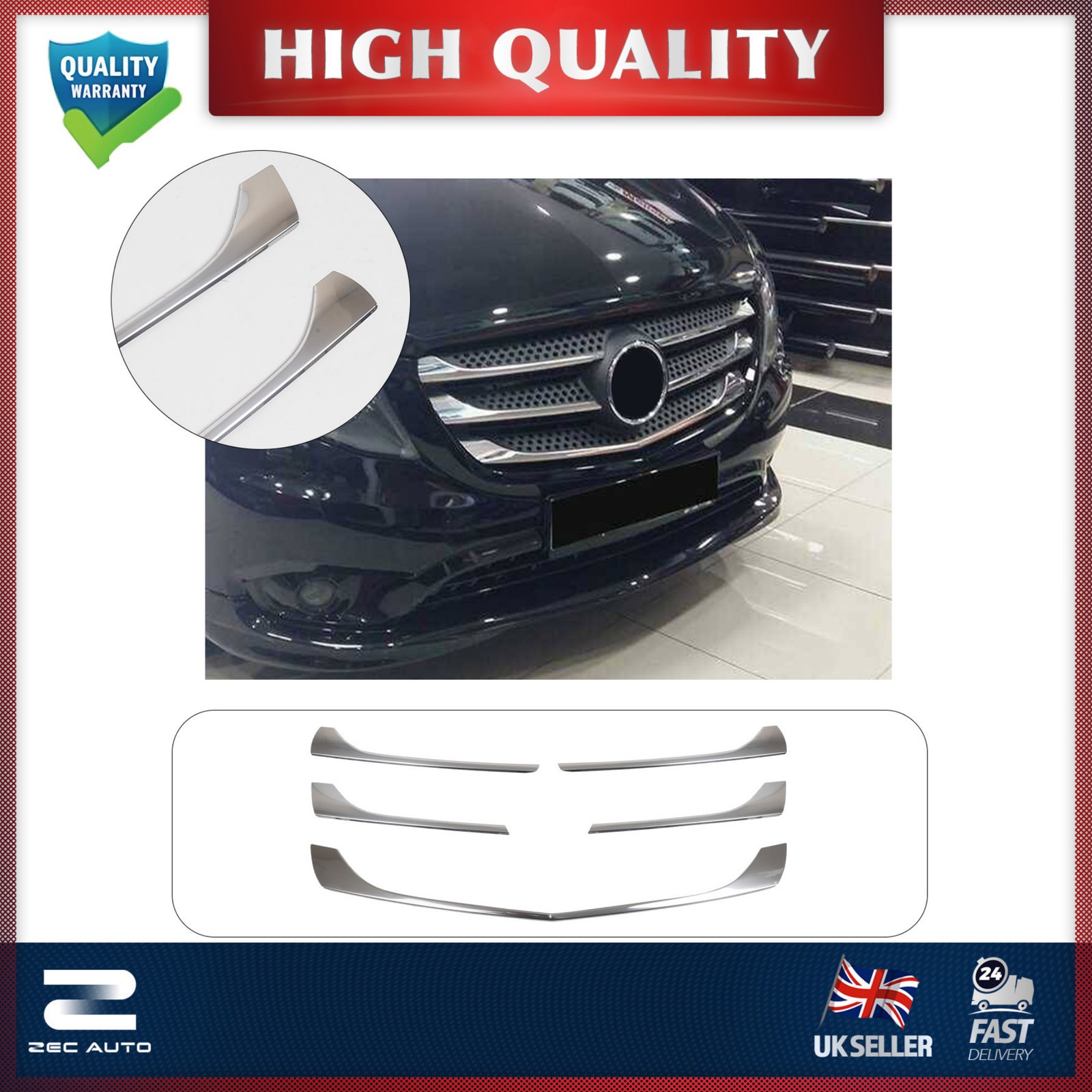 FOR MERCEDES VITO W447 2014-2019 CHROME FRONT GRILL TRIM STEEL COVERS