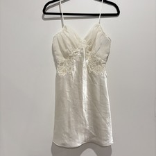 Vtg Gold Label Victoria  s Secret Satin Slip Dress Chemise M Ivory Lace Sequin