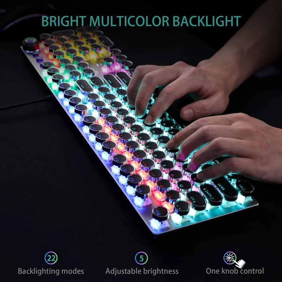 F2088 Typewriter Style Mechanical Gaming Keyboard Blue Switches,Rainbow LED B... - Image 2 of 4