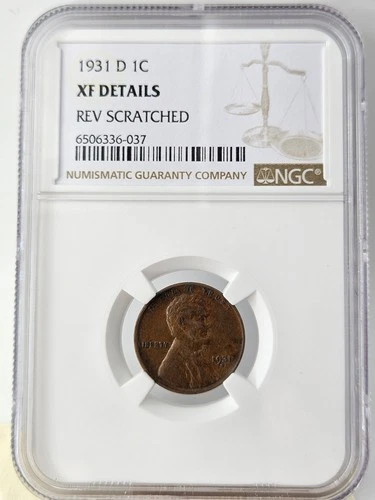 1931-D Lincoln Cent NGC XF Details Reverse Scratched