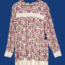 Chaps Womens Babydoll Dress XL Cream Pink Floral Paisley Cottagecore Retro New