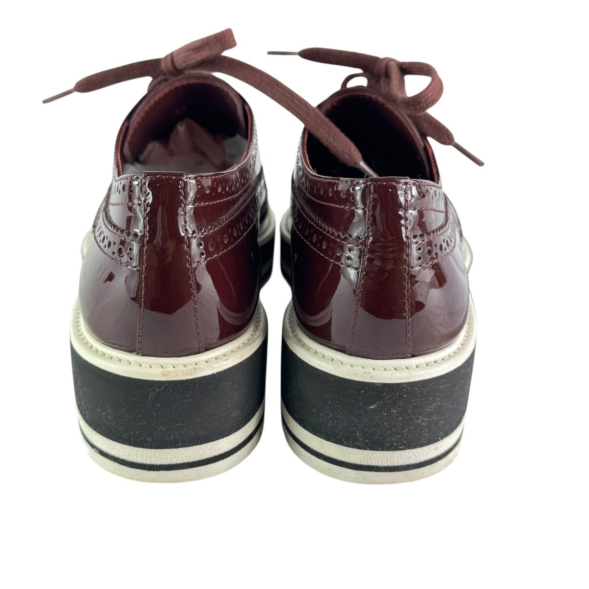 Prada Burgundy Patent Leather Brogue Platform Oxfords Size 40 Wingtip Sneakers- Burgundy | Lethato main image 3
