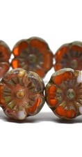 1644, 9mm Hibiscus Orange with Picasso Finish, 5 Beads hb9-20