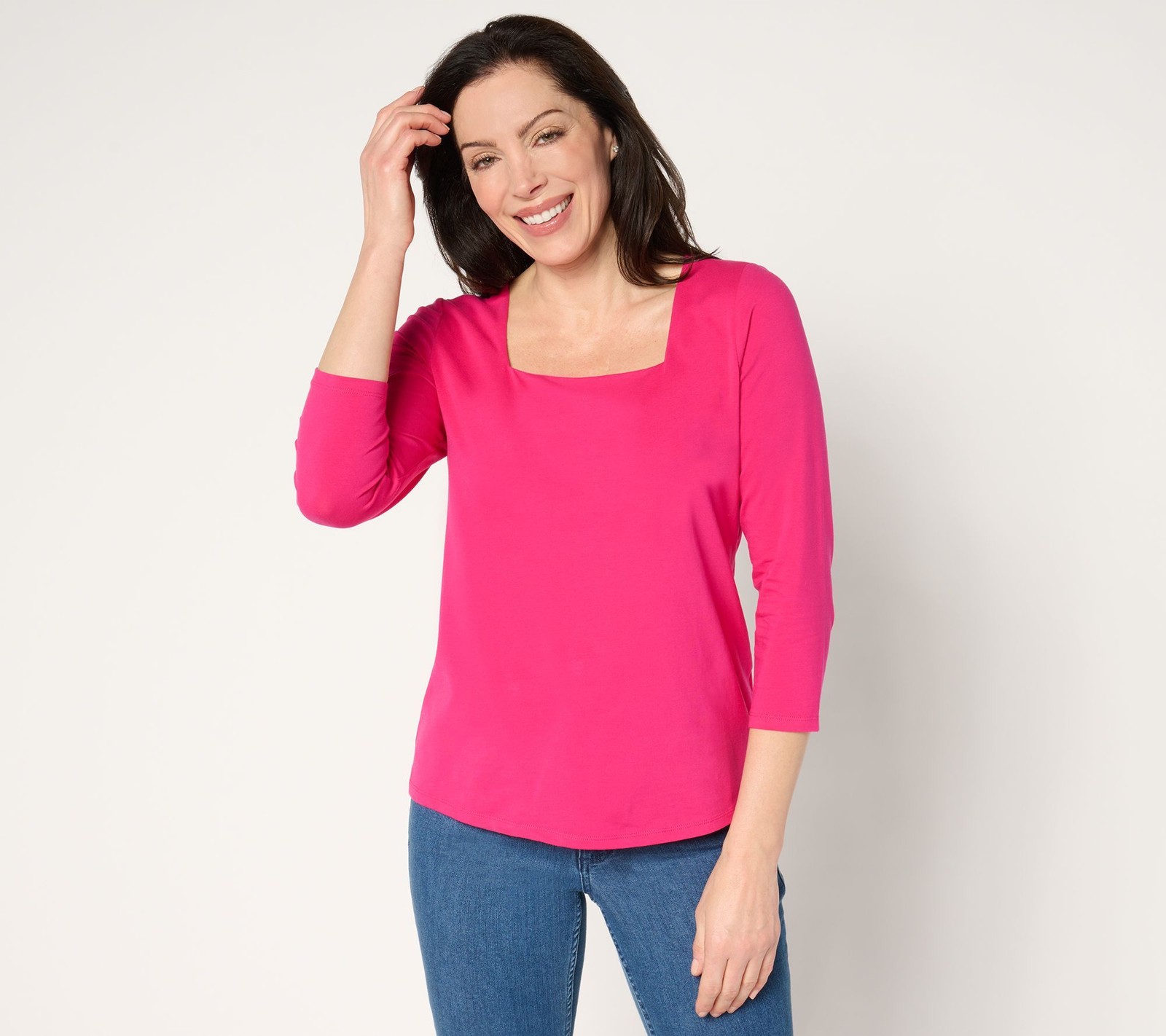 Women Control Women's Top Sz S Washed Cotton Square Neck Pink A681236