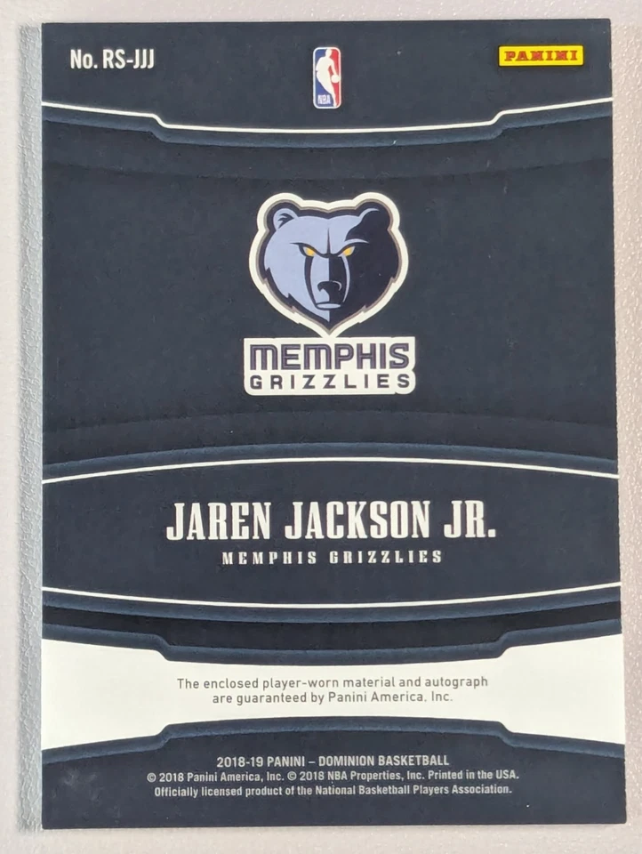 2018-19 Dominion Jaren Jackson Jr Gold Rookie Jersey Auto RC #/10 Grizzlies RPA - Image 3 of 4