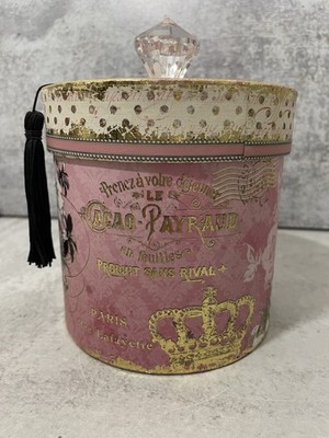 Pooch & Sweetheart Gift Box & Lid 5''H Gold Foil Tassle Gem Knob Paris Theme New