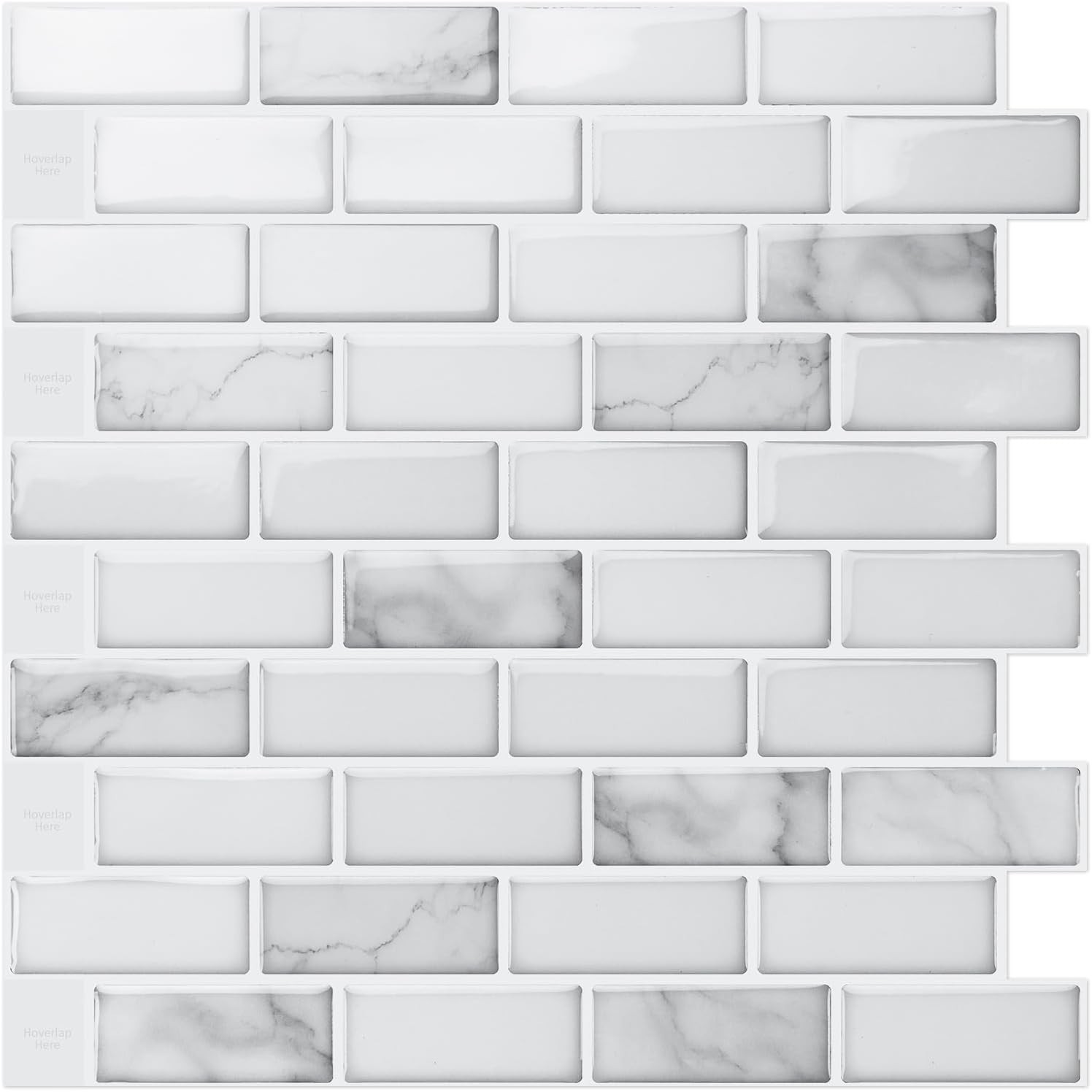 Art3d 10-Sheet Peel and Stick Backsplash Tile in White Marble, Self-Adhesive
