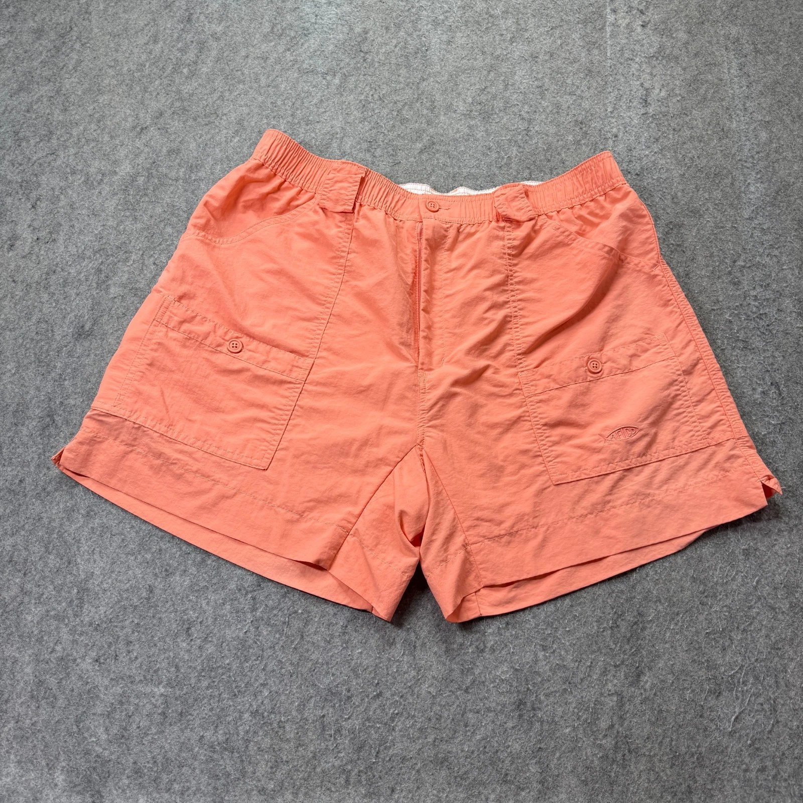 AFTCO Shorts Men 40 Orange Nylon Cargo Elastic 6" M01 Original Fishing