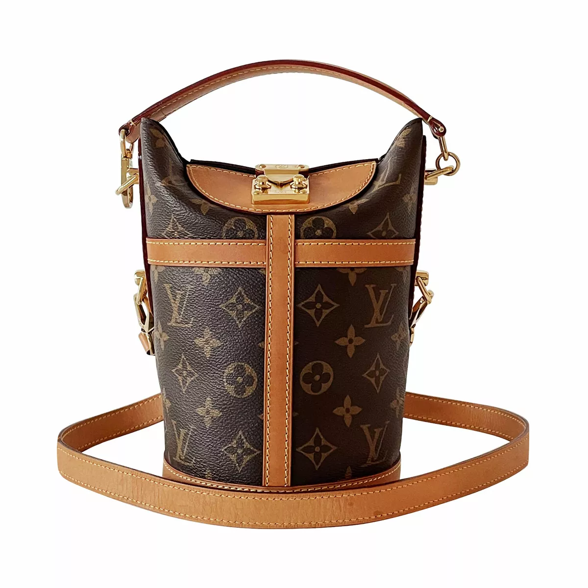 Louis Vuitton Black and Monogram Coated Canvas and Calfskin Padlock on Strap Gold Hardware, 2021, Black Womens Handbag