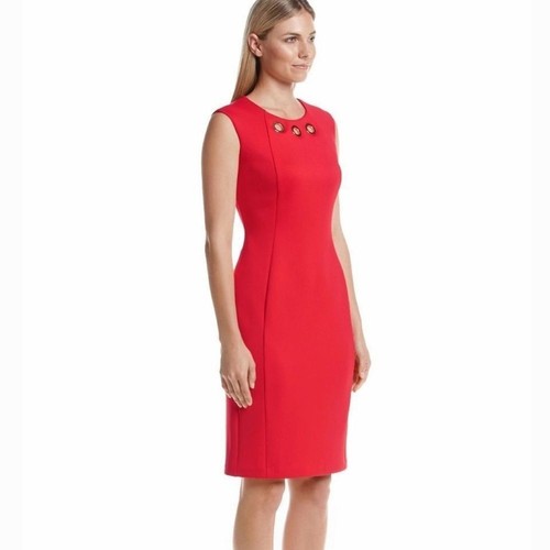 Calvin Klein Women's Red Embellished Scuba Sheath Pencil Dress Size 8 - Picture 9 of 11