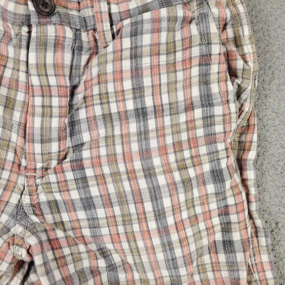 Pantalones Cortos Tommy Bahama Para Hombre Talla 30 Naranja Azul Lino a Cuadros Informales Frente Plano Chino Foto 3 de 4