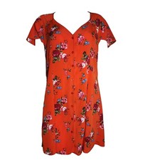 ASOS Orange Floral Button Down Short Sleeve Dress Womens Size US 14 UK 18