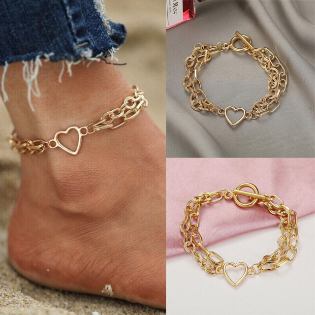 NEW Gold Stainless Steel Heart Anklet Foot Ankle Thick Chain Bracelet Beach Gift
