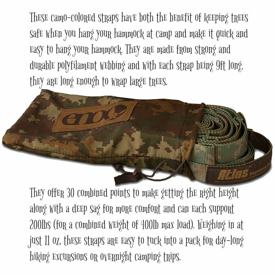 Fathers Day Gift Atlas Chroma ENO Camp Hammock Tree Straps 400LB Camo Camp Hike - Image 2 of 4