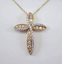 Cross Shape Pendant 2.85Ct Round Cut Real Moissanite 925 Sterling Silver