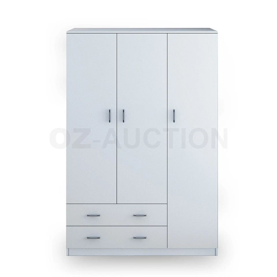 180cm Wardrobe Cabinet Bedroom Clothes Storage Organiser Cupboard 3 Doors White - image 2 of 4