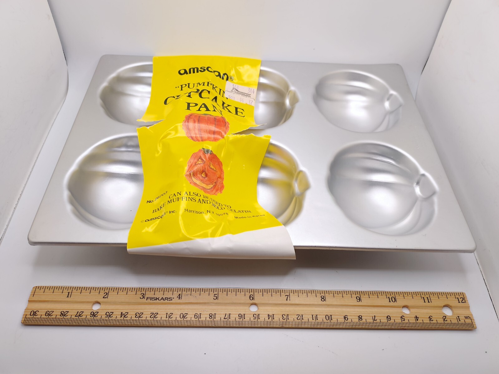 Vtg Amscan Aluminum Pumpkin Halloween Mini Cake Cupcake Pan 1980s Made In Korea