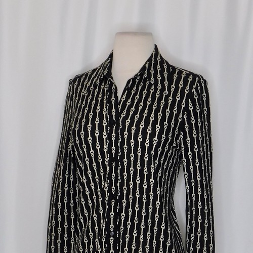 Revolve NILI LOTAN Celestine Shirt Horse Strap Black Ivory Buttondown Top XS - Picture 7 of 19