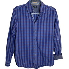 Ted Baker Newbro Flip Cuff Button Shirt Blue Plaid Cotton US M / L Sz 4 READ