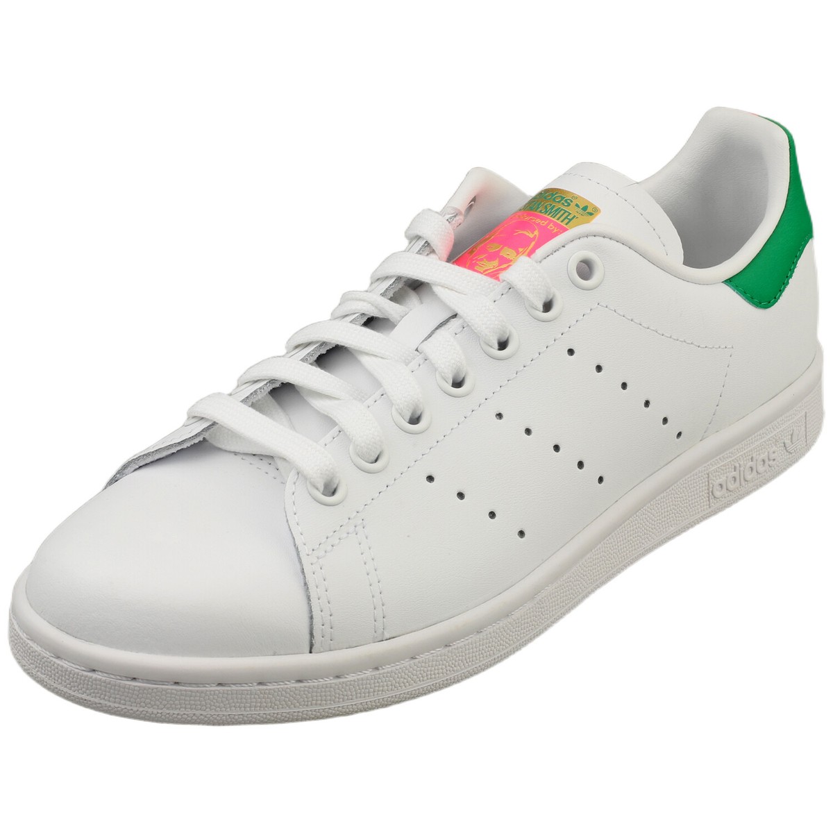 adidas Stan Smith Damen Klassische Lederschuhe in Weiß Grün Rosa