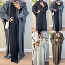 Open Kimono Abaya Muslim Women Kaftan Long Dress Kimono Cardigan Ramadan Islamic