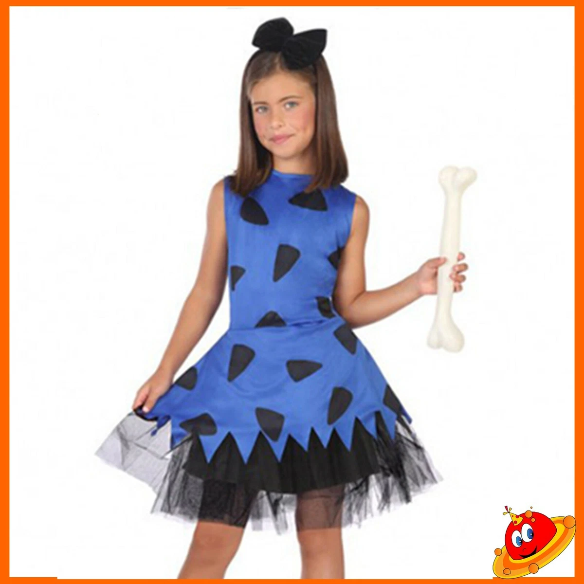 Costume Carnevale Ragazza Bambina Vestito Betty Antenati Flintstones Tg  5-12