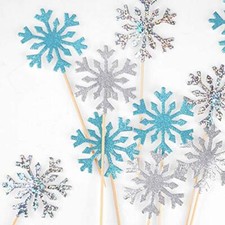 HOWAF 30pcs glitterati fiocchi di neve cupcake Toppers per torta