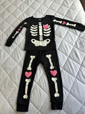 Carter's Girls Size 24M Glow in Dark Pink Hearts Skeleton Pajama Set Halloween