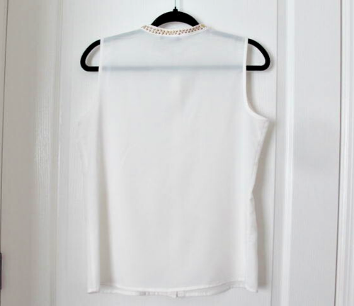 Calvin Klein MED White Sleeveless Top Shirt Gold Studs Hidden Buttons - Picture 7 of 13