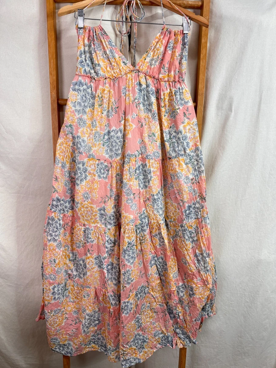 Tree Of Life Dress Womens Large Multicoloured Floral Mid Length Boho Halter Neck
