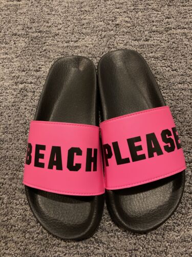 Victoria's Secret PINK Beach Please Logo Slides Sandals Slippers Med 7/8