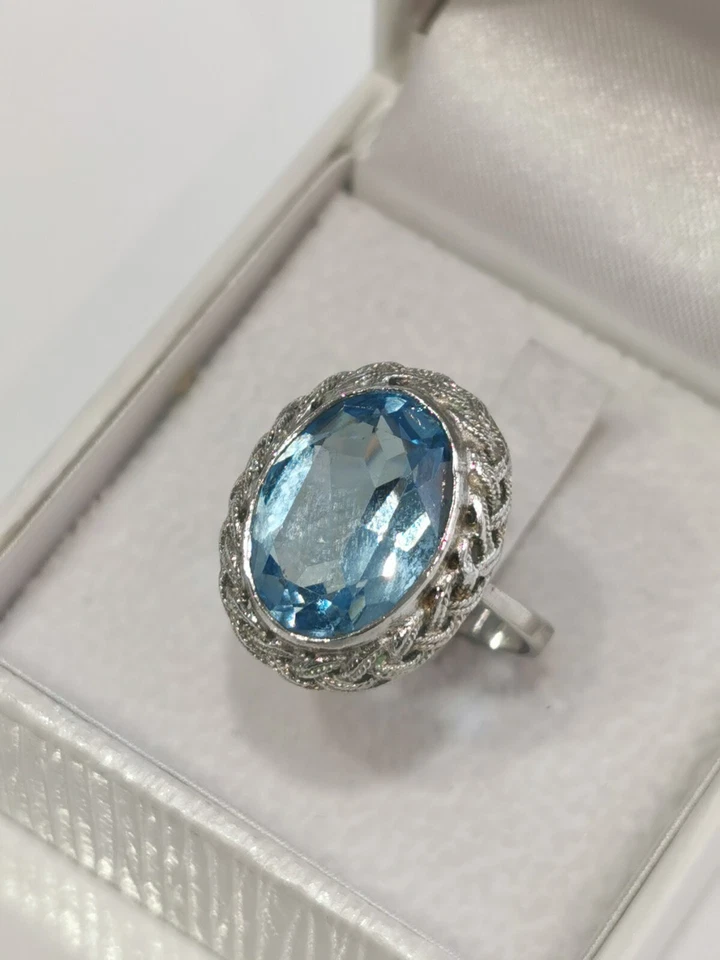Anello 925 Argento Con Topazio Blu 3,7 Grammi IN Misura 52 Vintage - Immagine 2 di 4