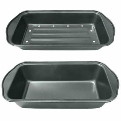 Hackbraten Pfanne Abtropft Fett Antihaft Brot Backen Mehr Geschmack 2 Stück Set Neu