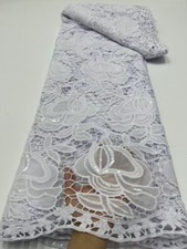 YQOINFKS Fabric Sequin Lace White Tulle Lace Net Embroidery Dress Women 5 Yards